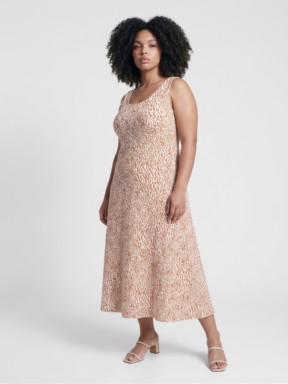 Old Navy Large Sleeveless Peach Print A-Line Midi Dress - Picture 3 of 12